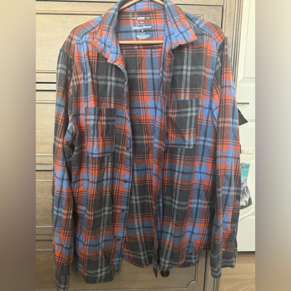 Plaid Flannel Shirt in Orange and Blue